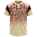 Custom Cream Crimson-Black Gradient Geometric Grid Sleeve Stripes Two-Button Unisex Softball Jersey