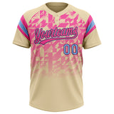 Custom Cream Light Blue Pink-Black Gradient Geometric Grid Sleeve Stripes Two-Button Unisex Softball Jersey