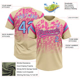 Custom Cream Light Blue Pink-Black Gradient Geometric Grid Sleeve Stripes Two-Button Unisex Softball Jersey