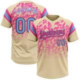 Custom Cream Light Blue Pink-Black Gradient Geometric Grid Sleeve Stripes Two-Button Unisex Softball Jersey