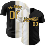 Custom Black White-Old Gold Pinstripe Authentic Split Fashion Baseball Jersey