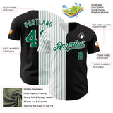 Custom Black White-Kelly Green Pinstripe Authentic Split Fashion Baseball Jersey