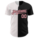 Custom Black White-Medium Pink Pinstripe Authentic Split Fashion Baseball Jersey