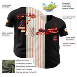 Custom Black Vintage USA Flag Cream-Red Pinstripe Authentic Split Fashion Baseball Jersey