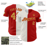 Custom Red White-Old Gold Pinstripe Authentic Split Fashion Baseball Jersey