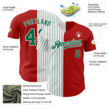 Custom Red White-Kelly Green Pinstripe Authentic Split Fashion Baseball Jersey