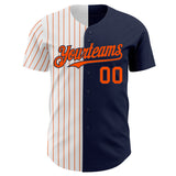 Custom Navy White-Orange Pinstripe Authentic Split Fashion Baseball Jersey