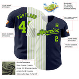 Custom Navy White-Neon Green Pinstripe Authentic Split Fashion Baseball Jersey