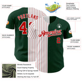 Custom Green White-Red Pinstripe Authentic Split Fashion Baseball Jersey