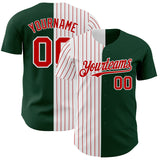 Custom Green White-Red Pinstripe Authentic Split Fashion Baseball Jersey