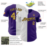 Custom Purple Old Gold-Black Pinstripe Authentic Split Fashion Baseball Jersey