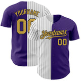 Custom Purple Old Gold-Black Pinstripe Authentic Split Fashion Baseball Jersey
