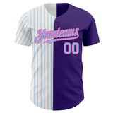 Custom Purple Pink-Light Blue Pinstripe Authentic Split Fashion Baseball Jersey