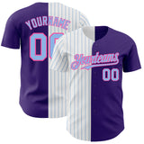 Custom Purple Pink-Light Blue Pinstripe Authentic Split Fashion Baseball Jersey