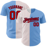 Custom Light Blue Navy-Red Pinstripe Authentic Split Fashion Baseball Jersey