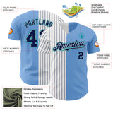 Custom Light Blue Gray Teal-Navy Pinstripe Authentic Split Fashion Baseball Jersey