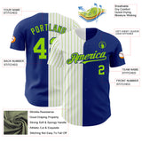 Custom Royal White-Neon Green Pinstripe Authentic Split Fashion Baseball Jersey