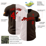 Custom Brown White-Red Pinstripe Authentic Split Fashion Baseball Jersey