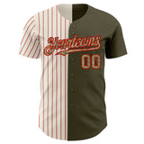 Custom Olive Camo Cream-Red Pinstripe Authentic Split Fashion Salute To Service Baseball Jersey