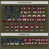 Custom Olive Vintage USA Flag Cream-Navy Pinstripe Authentic Split Fashion Salute To Service Baseball Jersey