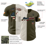 Custom Olive Vintage USA Flag Cream-Black Pinstripe Authentic Split Fashion Salute To Service Baseball Jersey
