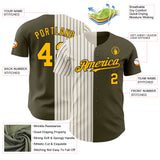 Custom Olive Gold Cream-Black Pinstripe Authentic Split Fashion Salute To Service Baseball Jersey