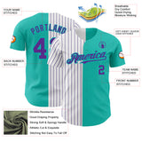 Custom Aqua White-Purple Pinstripe Authentic Split Fashion Baseball Jersey
