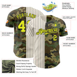 Custom Camo Neon Yellow Cream-Black Pinstripe Authentic Split Fashion Salute To Service Baseball Jersey