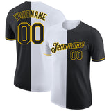 Custom Black White-Yellow Split Fashion Performance T-Shirt