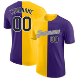 Custom Purple Black-Yellow Split Fashion Performance T-Shirt