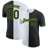 Custom Black White-Neon Green Split Fashion Performance T-Shirt