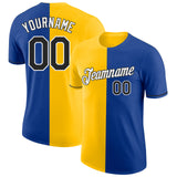 Custom Royal Black-Yellow Split Fashion Performance T-Shirt