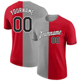 Custom Red Black-Gray Split Fashion Performance T-Shirt