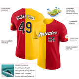 Custom Red Black-Yellow Split Fashion Performance T-Shirt