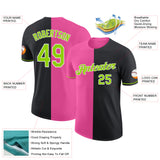 Custom Black Neon Green-Pink Split Fashion Performance T-Shirt