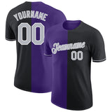Custom Black Gray-Purple Split Fashion Performance T-Shirt