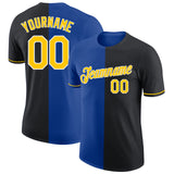 Custom Black Yellow-Royal Split Fashion Performance T-Shirt