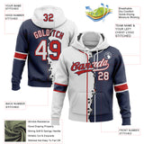 Custom Navy White-Red Split Ripped Pattern Baseball Pullover Sweatshirt Hoodie