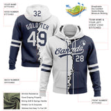 Custom Navy White Split Ripped Pattern Baseball Pullover Sweatshirt Hoodie