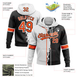 Custom Black Orange-White Split Ripped Pattern Baseball Pullover Sweatshirt Hoodie