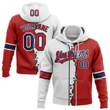 Custom Red Navy-White Split Ripped Pattern Baseball Pullover Sweatshirt Hoodie