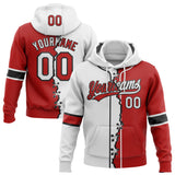 Custom Red White-Black Split Ripped Pattern Baseball Pullover Sweatshirt Hoodie
