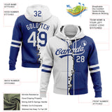 Custom Royal White Split Ripped Pattern Baseball Pullover Sweatshirt Hoodie