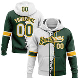 Custom Green White-Gold Split Ripped Pattern Baseball Pullover Sweatshirt Hoodie