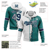 Custom Teal Gray Navy-White Split Ripped Pattern Baseball Pullover Sweatshirt Hoodie