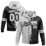 Custom Black White-Gray Pinstripe Split Ripped Pattern Baseball Pullover Sweatshirt Hoodie
