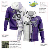 Custom Purple Gray Black-White Pinstripe Split Ripped Pattern Baseball Pullover Sweatshirt Hoodie