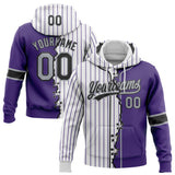 Custom Purple Gray Black-White Pinstripe Split Ripped Pattern Baseball Pullover Sweatshirt Hoodie