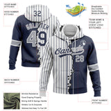 Custom Navy Gray-White Pinstripe Split Ripped Pattern Baseball Pullover Sweatshirt Hoodie