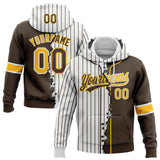 Custom Brown Gold-White Pinstripe Split Ripped Pattern Baseball Pullover Sweatshirt Hoodie